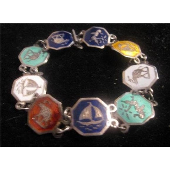 Art Deco era, RARE, Siam sterling & multicolored enamel, niello, link bracelet - Picture 5 of 10